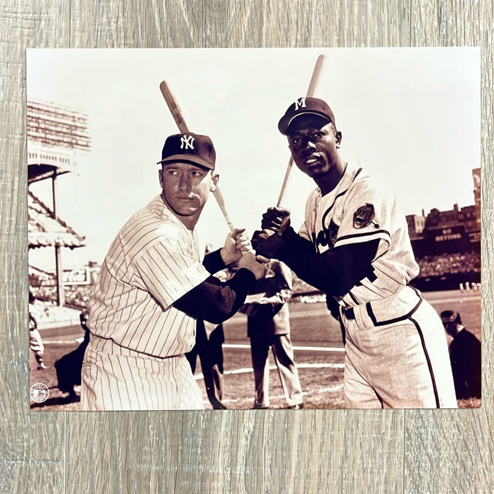 Mickey Mantle and Hank Aaron Photo Yankees Braves 1957 World Series. Genuine MLB